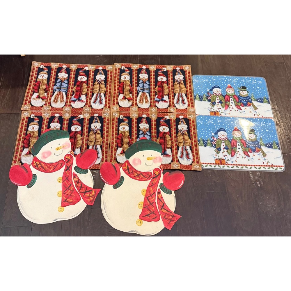 Placemat Set Multicolor Snowman Winter Holiday 8pc Bundle Home Decor Whimsical